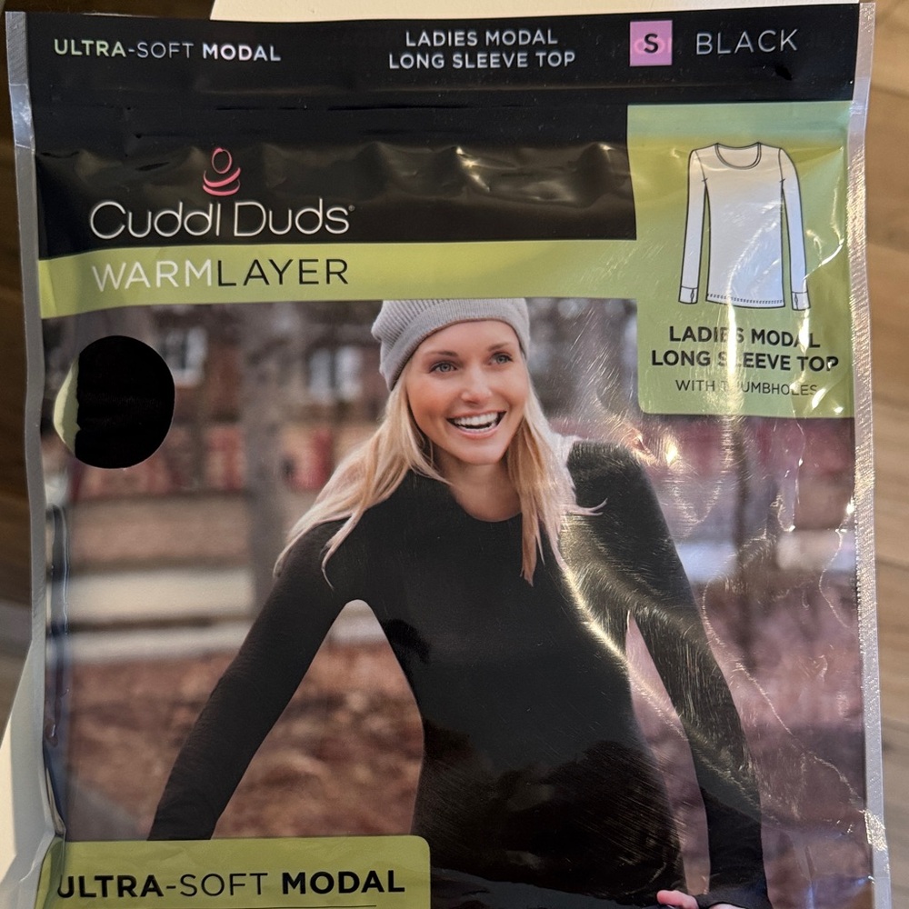 Cuddl Duds Ultra Soft Modal Black Warm Layer Top NWT